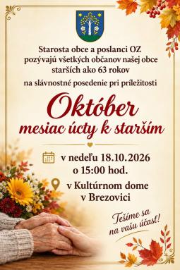 Posedenie seniorov v Kultúrnom dome Brezovica 18. októbra 2026 o 15:00